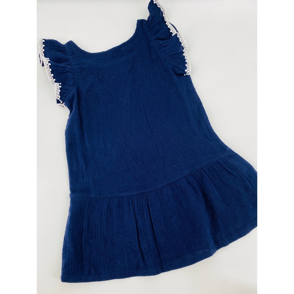 Bonbon Loukoum Dress Girls Size 6 Navy Blue Ruffle Pom Pom Trim BA30112403